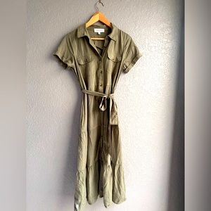 Pink Rose Militar Green Summer Dress